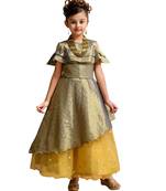 Green printed satin kids gown