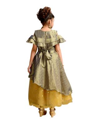 Green printed satin kids gown 2