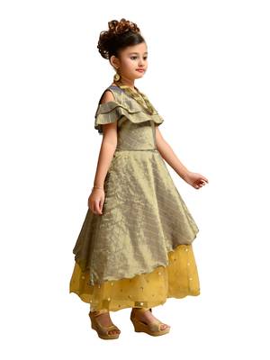 Green printed satin kids gown 3