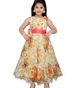 Yellow printed net kids gown
