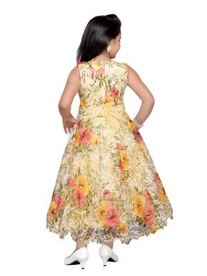 Yellow printed net kids gown 2
