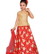 Gold printed brocade kids lehenga choli