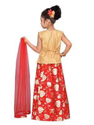 Gold printed brocade kids lehenga choli 2