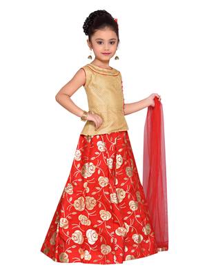 Gold printed brocade kids lehenga choli 3