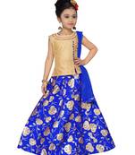Gold printed brocade kids lehenga choli