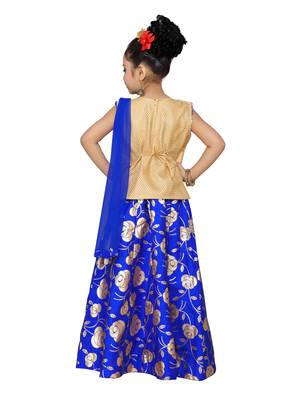 Gold printed brocade kids lehenga choli 2