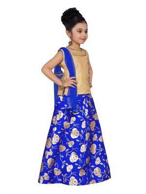 Gold printed brocade kids lehenga choli 3