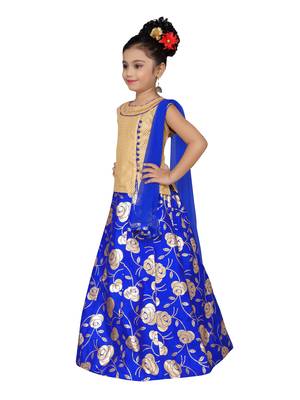 Gold printed brocade kids lehenga choli 4