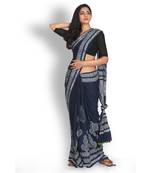 blue printed cotton saree with blouse