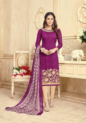 Purple embroidered chanderi salwar with dupatta 1