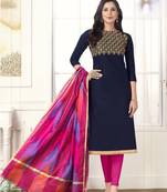 Navy-Blue Embroidered Cotton Salwar With Dupatta