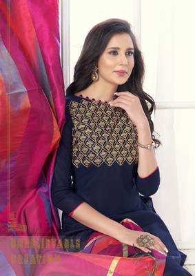 Navy-Blue Embroidered Cotton Salwar With Dupatta 2