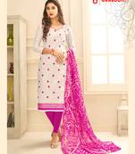 White embroidered jacquard kameez with dupatta