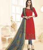 Red embroidered cotton salwar with dupatta