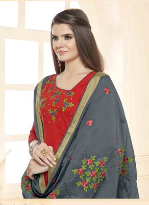 Red embroidered cotton salwar with dupatta 2