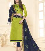 Parrot-green embroidered cotton salwar with dupatta