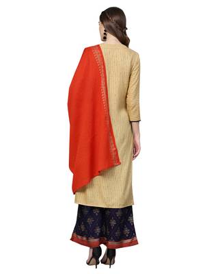 Beige printed viscose rayon kurta-sets 2