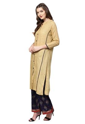 Beige printed viscose rayon kurta-sets 4