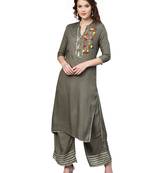 Grey embroidered viscose rayon kurta-sets