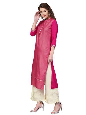 Pink printed viscose rayon kurta-sets 3
