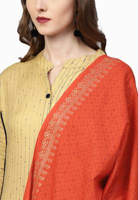 Beige printed viscose rayon kurta-sets 5