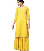 Mustard embroidered cotton kurta-sets