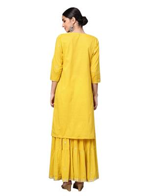 Mustard embroidered cotton kurta-sets 2