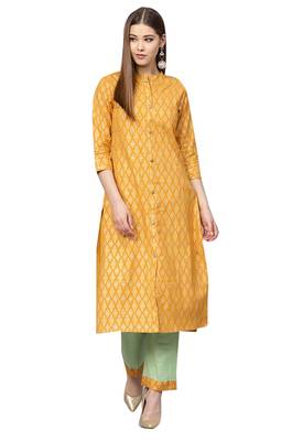 Yellow printed cotton kurta-sets 1