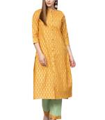 Yellow printed cotton kurta-sets