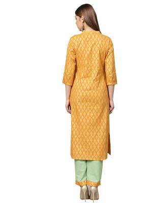 Yellow printed cotton kurta-sets 2