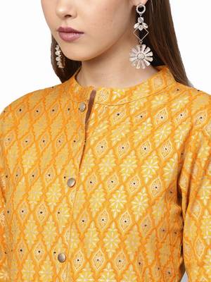 Yellow printed cotton kurta-sets 3