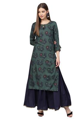 Blue embroidered rayon kurta-sets 1