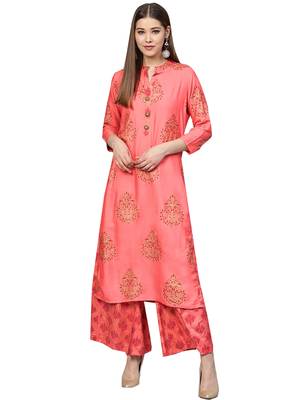 Pink printed rayon kurta-sets 1