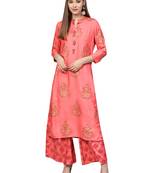 Pink printed rayon kurta-sets