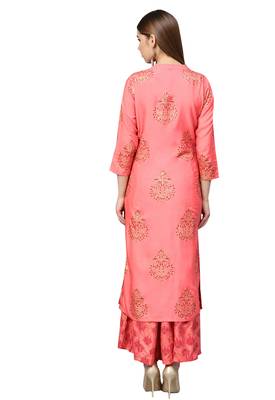 Pink printed rayon kurta-sets 2