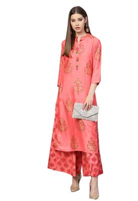 Pink printed rayon kurta-sets 5