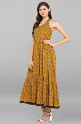 Janasya Mustard printed cotton kurti 3
