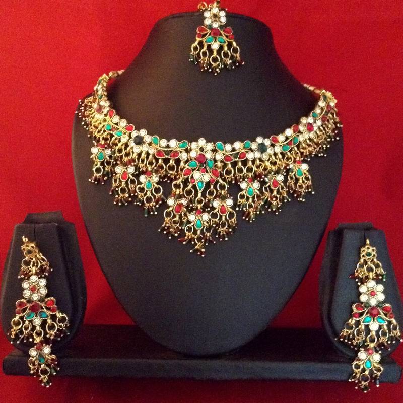Traditional Indian Bollywood Jewelry Set, Polky Necklace Set With