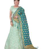 Light-Green Embroidered Jacquard Semi Stitched Lehenga With Dupatta