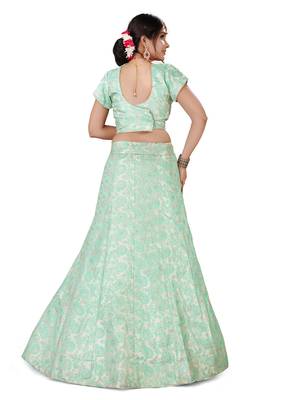 Light-Green Embroidered Jacquard Semi Stitched Lehenga With Dupatta 2