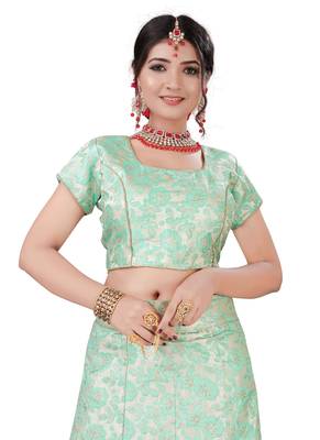 Light-Green Embroidered Jacquard Semi Stitched Lehenga With Dupatta 3