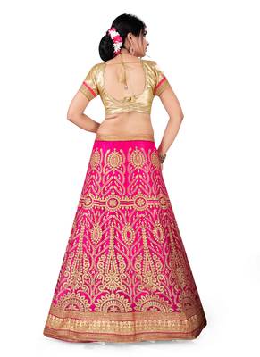 Pink Embroidered Net Semi Stitched Lehenga With Dupatta 2