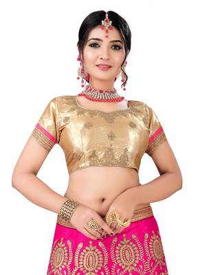 Pink Embroidered Net Semi Stitched Lehenga With Dupatta 3