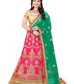 Pink Embroidered Net Semi Stitched Lehenga With Dupatta