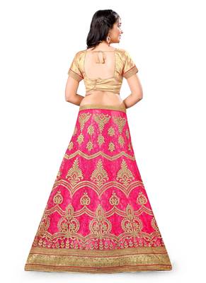 Pink Embroidered Net Semi Stitched Lehenga With Dupatta 2