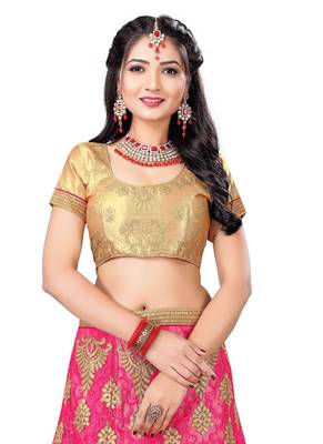 Pink Embroidered Net Semi Stitched Lehenga With Dupatta 3