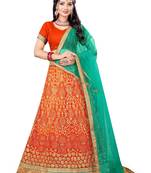 Orange Embroidered Net Semi Stitched Lehenga With Dupatta