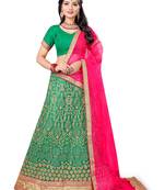 Green Embroidered Net Semi Stitched Lehenga With Dupatta