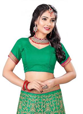 Green Embroidered Net Semi Stitched Lehenga With Dupatta 3