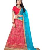 Pink Embroidered Net Semi Stitched Lehenga With Dupatta